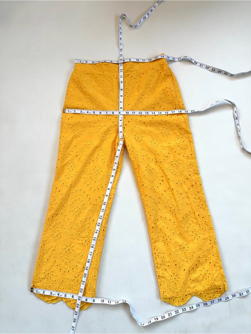 LALAVON YELLOW EMBROIDERED EYELET 100% COTTON PREPPY CROP TOP AND PANT SET SzM - Picture 14 of 14